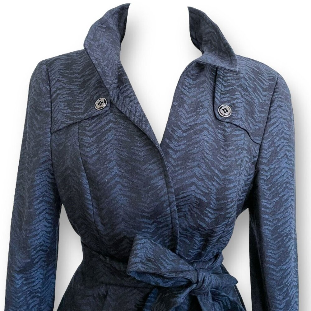 Nina McLemore Womens Blazer Jacket Sz 8 Blue Black Wool Animal Print Belted - Picture 5 of 10